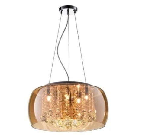 Lustre Milão Cúpula de Vidro Âmbar 40cm Cristais K9 + Lâmpadas G9 3000K Brinde - 1