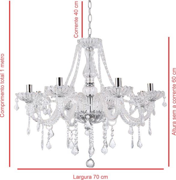 Lustre Candelabro 8 Braços Maria Teresa Transparente Cristal K9 Legitimo Nobre Novo - 2