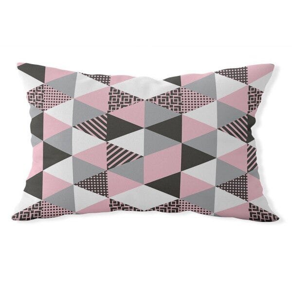 Capa de Almofada Baguete Own Triângulos Rosa e Cinza - 45x32 cm - 1