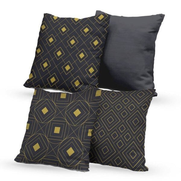Kit 4 Capas de Almofadas Decorativas Own Geométricas Cinza Gold - 45x45 cm - 1