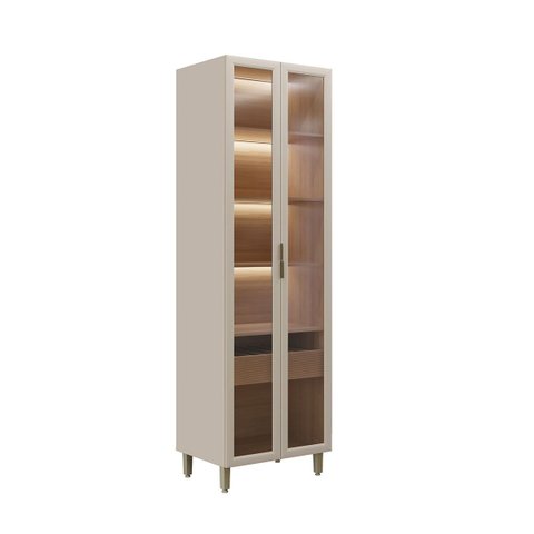 Cristaleira Decorativa Portas em Vídro Mdf Solari 70cm Luminária Led Jequitibá/gris Fosco G77 - Gran