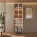 Ver imagem 5 de Cristaleira Decorativa Portas em Vídro Mdf Solari 70cm Luminária Led Jequitibá/gris Fosco G77 - Gran
