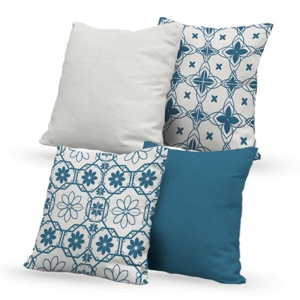 Kit 4 Capas de Almofadas Decorativas Own Mosaicos e Lisas Azul e Branco - 45x45 cm - 1