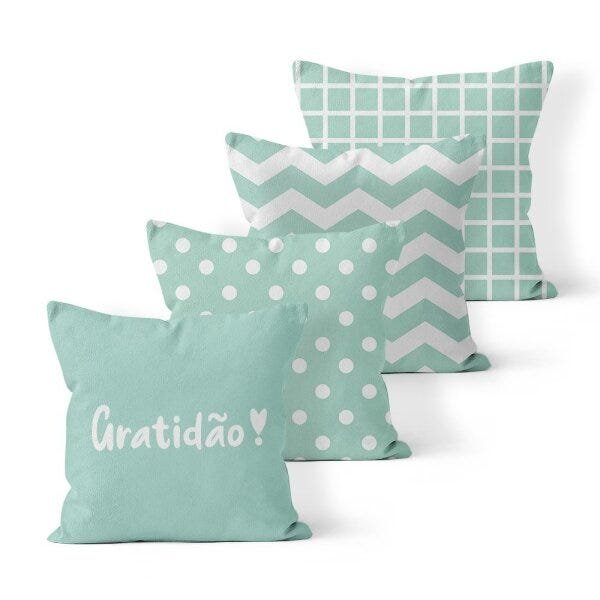 Kit 4 Capas de Almofadas Decorativas Own Gratidão e Geométricas Verde - 1