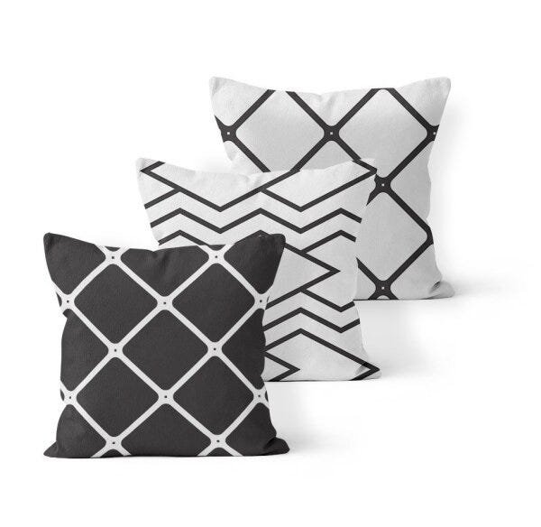 Kit 3 Capas Almofadas Decorativas Own Geométricas Preta e Branca 45x45 - Somente Capa - 1
