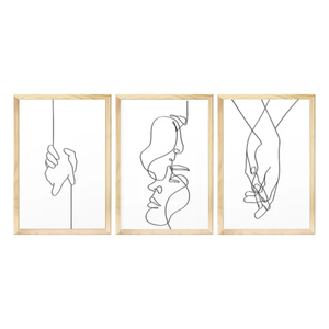 Kit 3 Quadros Decorativos Quarto Casal Minimalista Amor Moldura Pinus