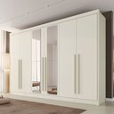Ver imagem 1 de Guarda-roupa Casal Alba Plus 6 Portas 4 Gavetas 100% Mdf com Espelho Off White - Mademarques