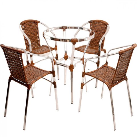 Kit Cadeiras e Mesa Jantar Turin em Alumínio e Fibra Sintética Trama Original
