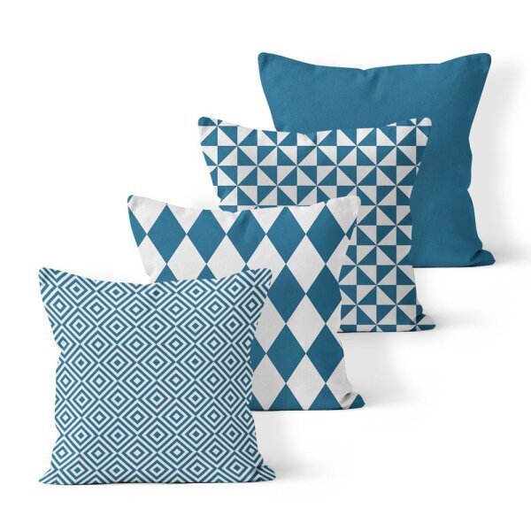 Kit 4 Capas de Almofadas Decorativas Own Geométricas Azul e Lisa - 45x45 cm - 1
