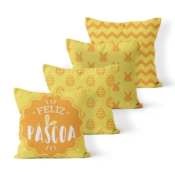 Kit 4 Capas de Almofadas Decorativas Own Feliz Páscoa e Chevron Amarela - 1