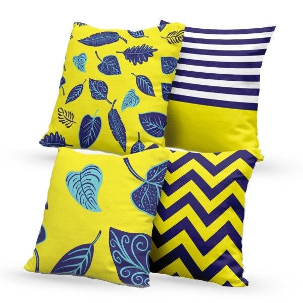 Kit 4 Capas de Almofadas Decorativas Own Folhas e Chevron Amarela - 45x45 cm - 1