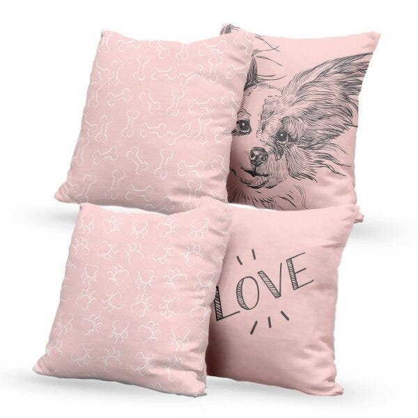 Kit 4 Capas de Almofadas Decorativas Own Love Dog Rosa - 45x45 cm - 1