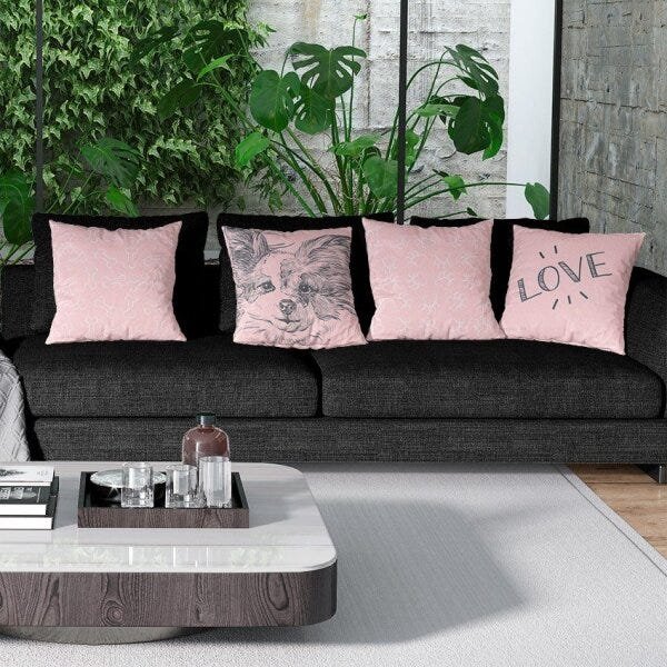 Kit 4 Capas de Almofadas Decorativas Own Love Dog Rosa - 45x45 cm - 2