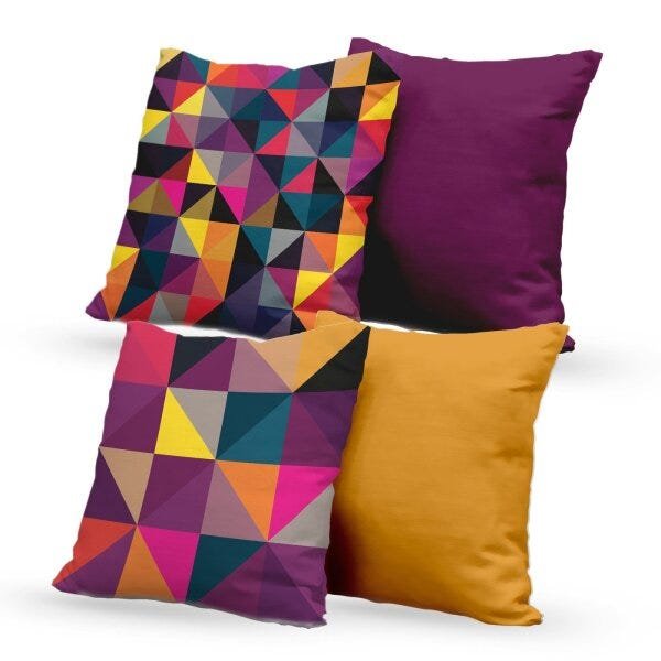 Kit 4 Capas de Almofadas Decorativas Own Triângulos Coloridos e Lisas Roxo - 45x45 cm - 1