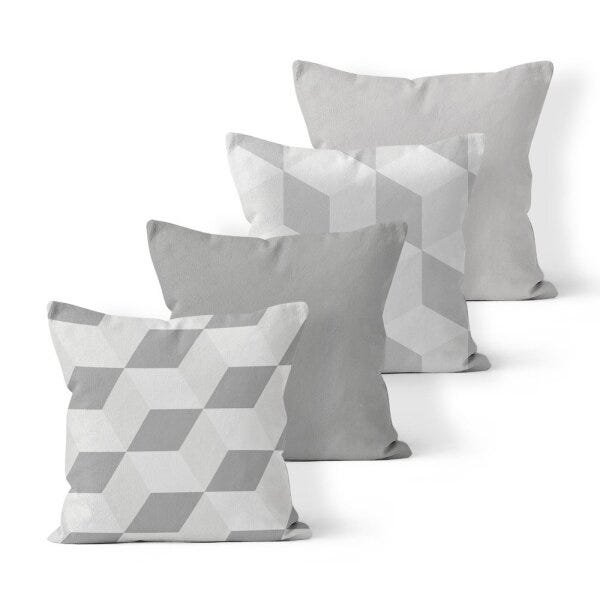 Kit 4 Almofadas Decorativas Own Geométricas Tons de Cinza- 45x45 cm - 1