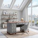 Ver imagem 2 de Escrivaninha Linz 7 Gavetas 80 X 176 X 50 Cm (a X L X P) Cor Cinza Escuro- Imbuia Glazer