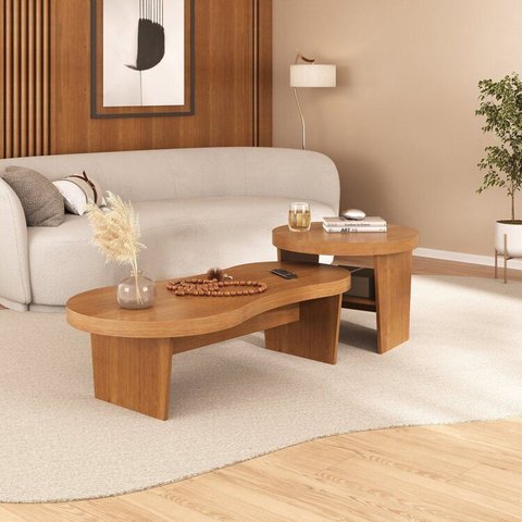 Conjunto Mesa de Centro e Lateral em Curvas Magnum