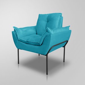 Poltrona Recepção Moderna de Luxo 12 Cores - Base de Ferro Preto - Azul Turquesa