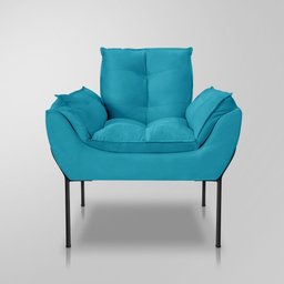 Poltrona Recepção Moderna de Luxo 12 Cores - Base de Ferro Preto - Azul Turquesa - 3