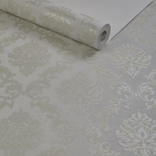 Papel de Parede Texturizado Arabesco Cinza Acetinado - 1