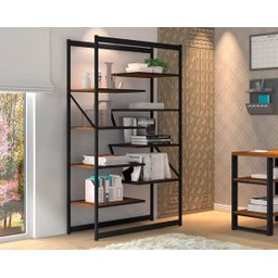 Estante Organizador Industrial Aço Preto e Madeira Canela Sala Escritório - 2