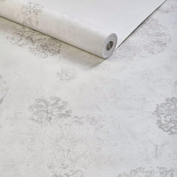Papel de Parede Importado Lavável Floral Off White Cinza - 1