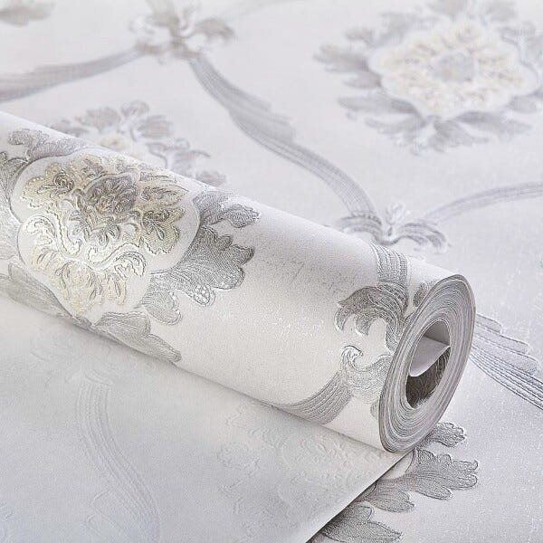 Papel de Parede Importado Lavável Off White Arabesco Cinza - 3