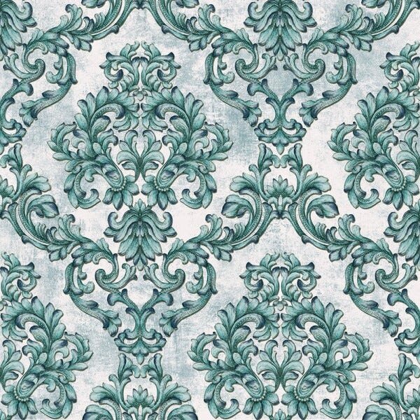 Papel de Parede Importado Lavável Arabesco Azul Prateado - 4