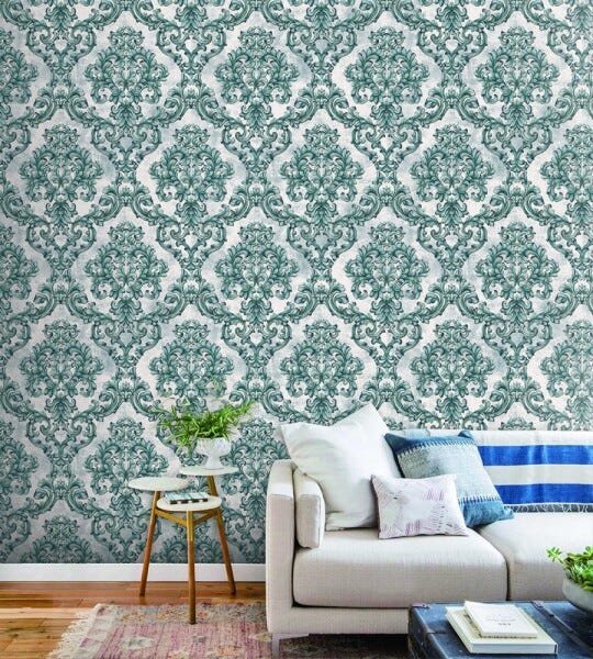 Papel de Parede Importado Lavável Arabesco Azul Prateado - 5