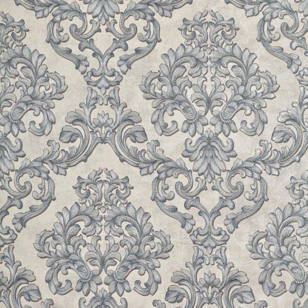 Papel de Parede Importado Lavável Arabesco Azul Prateado - 2