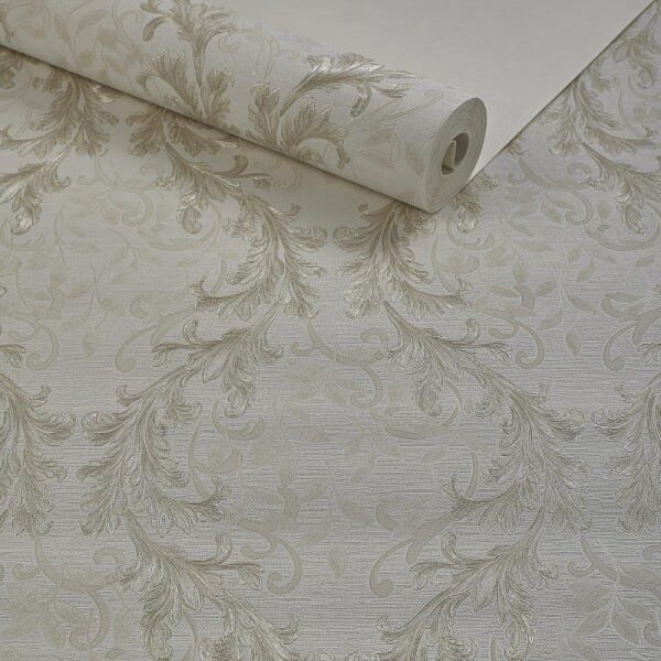 Papel de Parede Texturizado Off White Arabescos Pérola - 1