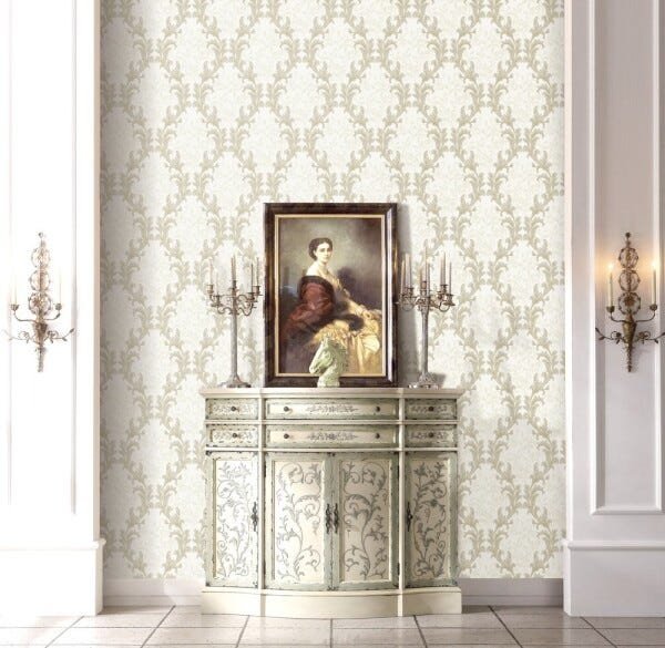 Papel de Parede Texturizado Off White Arabescos Pérola - 6
