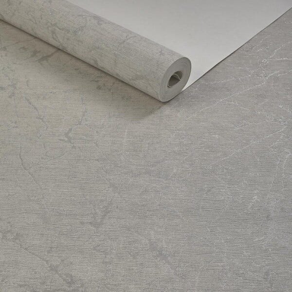 Papel de Parede Texturizado Cinza Claro com Glitter - 1