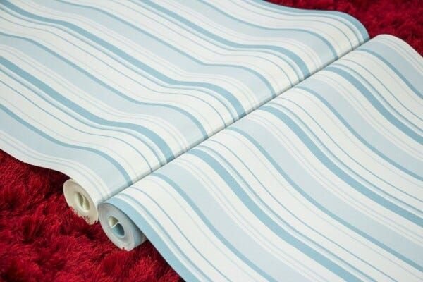 Papel de Parede Importado Vinílico 0,53x9,5m Azul Listrado - 3