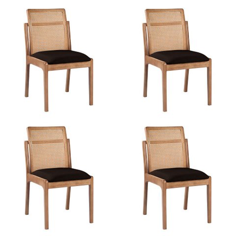 Kit 4 Cadeiras Decorativa Sala de Jantar Luxo Livia Facto Marrom - Mozzelar