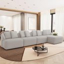 Ver imagem 1 de Sofá 5 Lugares com Chaise Direito Sala Living 388cm Arlo F04 Linho Cru - Lyam Decor