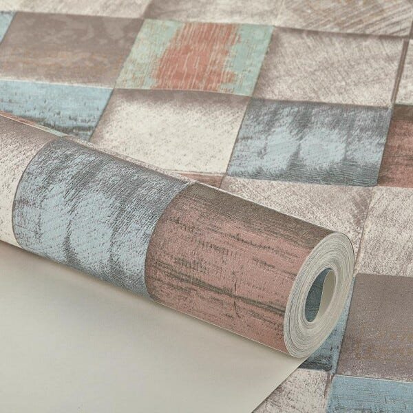 Papel de Parede Importado Textura Mosaico Madeira Cubos 3d - 3