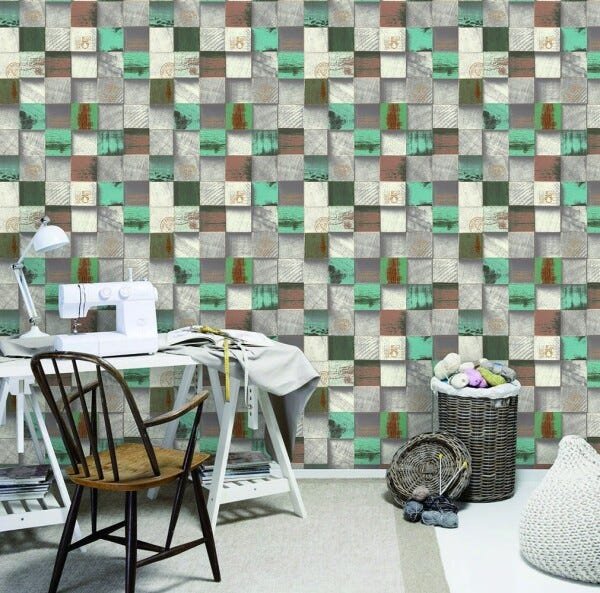 Papel de Parede Importado Textura Mosaico Madeira Cubos 3d - 5