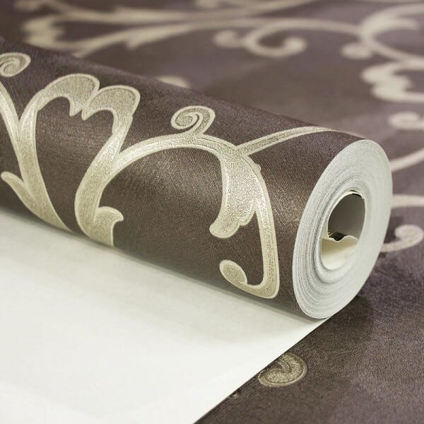 Papel de Parede Importado Marrom Escuro Detalhes Dourado - 1