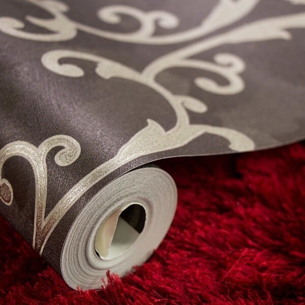 Papel de Parede Importado Marrom Escuro Detalhes Dourado - 5