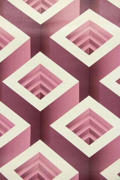 Papel de Parede Importado Geométrico Cubos Bordô e Bege - 1