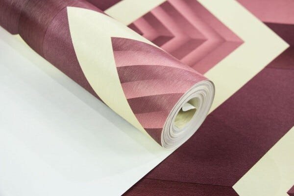 Papel de Parede Importado Geométrico Cubos Bordô e Bege - 5