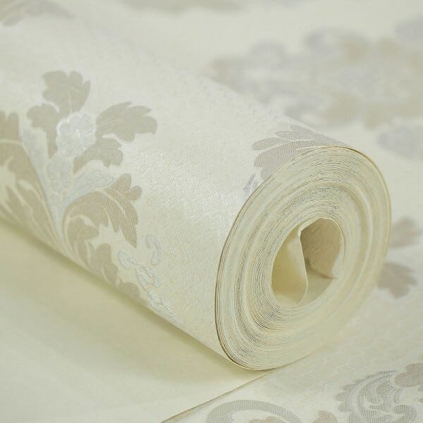 Papel de Parede Importado Branco Off White Arabesco Prata - 2