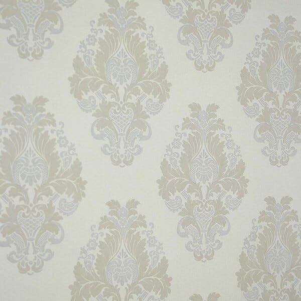 Papel de Parede Importado Branco Off White Arabesco Prata - 1