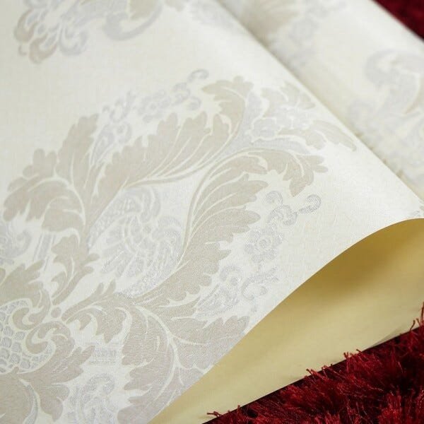 Papel de Parede Importado Branco Off White Arabesco Prata - 6