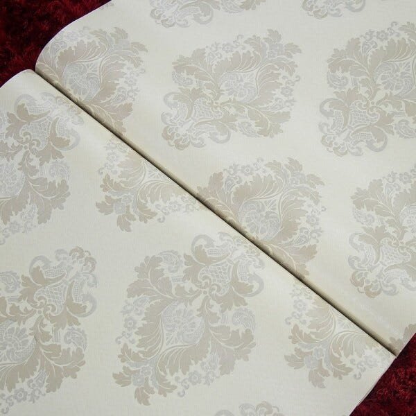 Papel de Parede Importado Branco Off White Arabesco Prata - 3