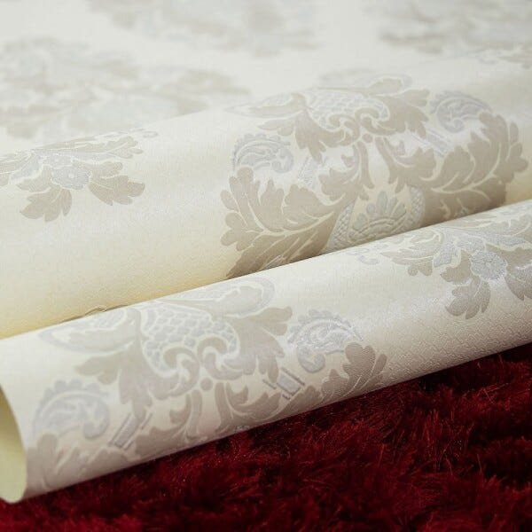 Papel de Parede Importado Branco Off White Arabesco Prata - 5