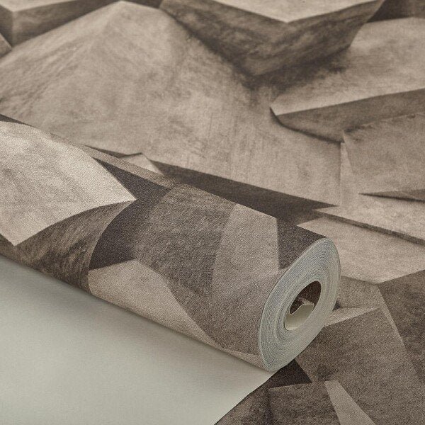 Papel de Parede Importado Vinílico Blocos 3d Marrom Claro - 4