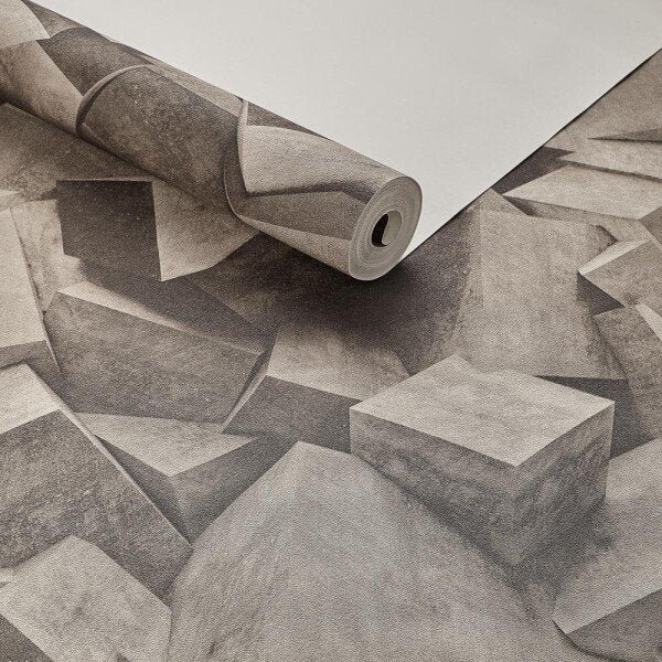 Papel de Parede Importado Vinílico Blocos 3d Marrom Claro - 2