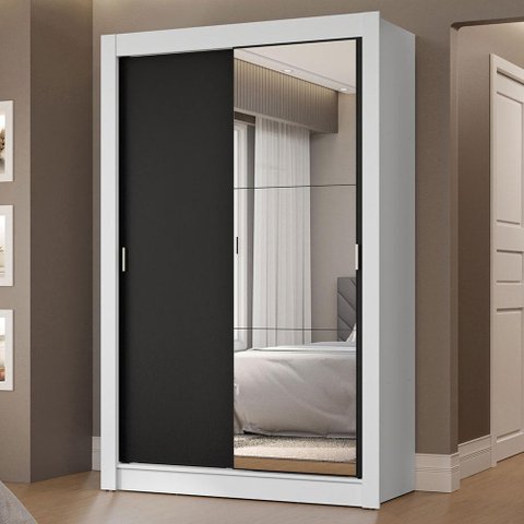 Guarda-roupa Solteiro 2 Portas de Correr com Espelho 2 Gavetas Branco/preto Vivare Madesa